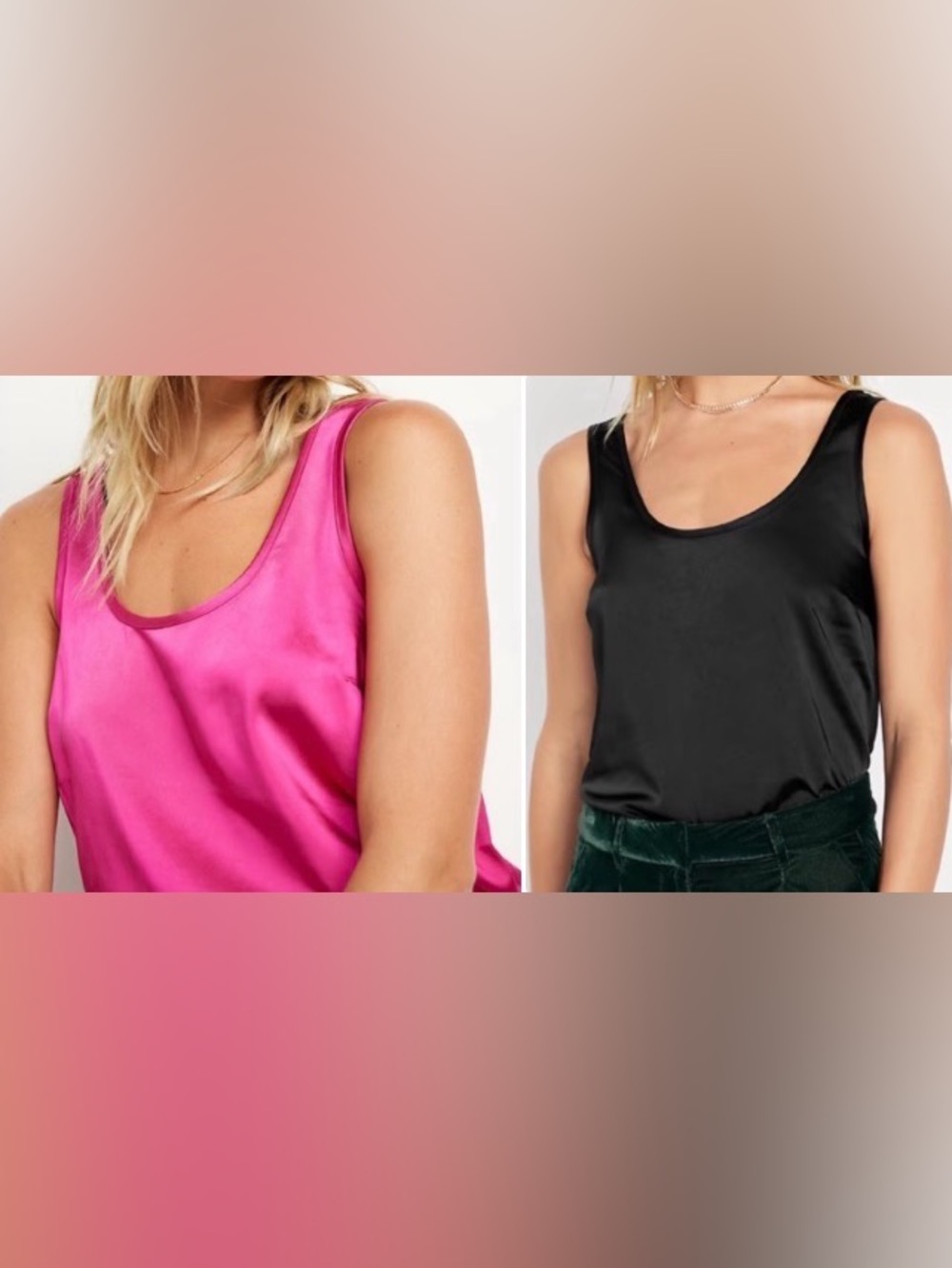 2 Satin Shell Tops in Hot Pink and Black